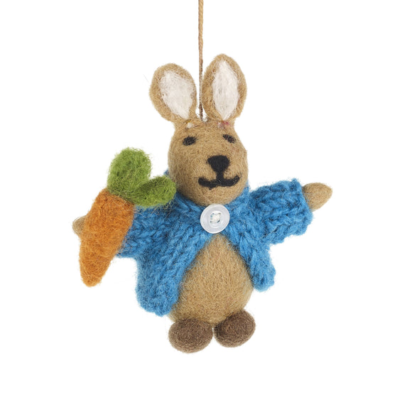 Handmade Hanging Decoration Easter Bunny Needle Felted in Cardigan 