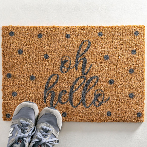 Oh Hello Grey Coir Doormat 