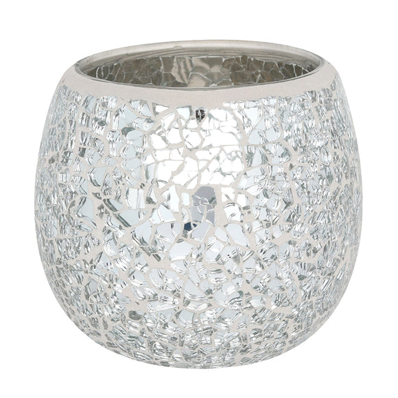 Large Silver Crackle Glass Candle Tealight Holder