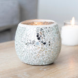 Large Silver Crackle Glass Candle Tealight Holder