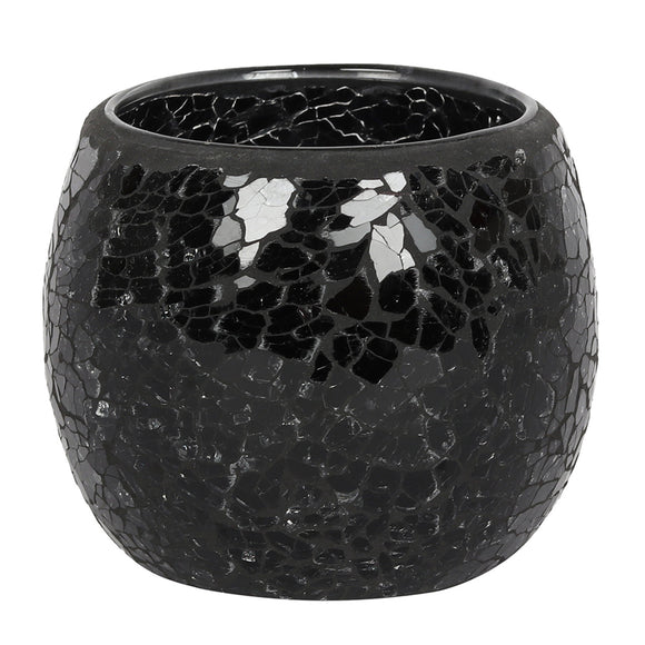 Large Black Crackle Glass Candle Tealight Holder