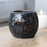 Large Black Crackle Glass Candle Tealight Holder