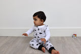 Grey safari all over print unisex baby dungarees cotton 