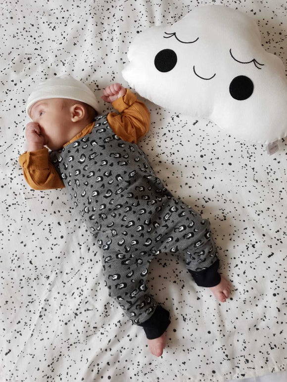 Grey animal all over print unisex baby dungarees cotton 