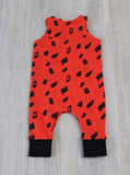Deep Orange / Red animal print unisex baby dungarees cotton