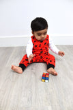 Deep Orange / Red animal print unisex baby dungarees cotton