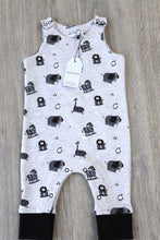 Grey safari all over print unisex baby dungarees cotton 