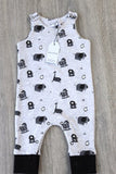 Grey safari all over print unisex baby dungarees cotton 
